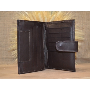 Portfel notatnik skórzany ciemnobrązowa z kwiatowym kolorowym haftem .